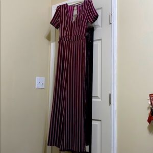 Bailey Blue Small Burgundy White Striped Jumpsuit